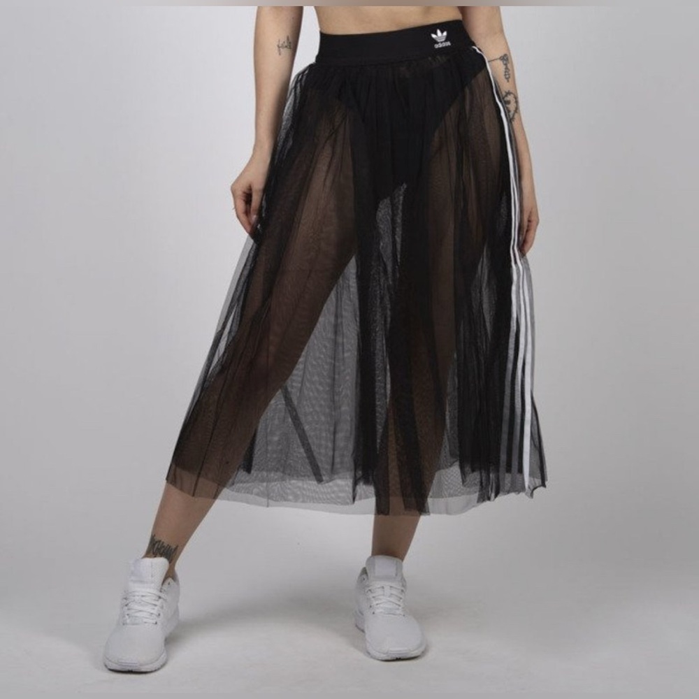 New Adidas Women's Black Mesh Tulle Skirt Size Large
